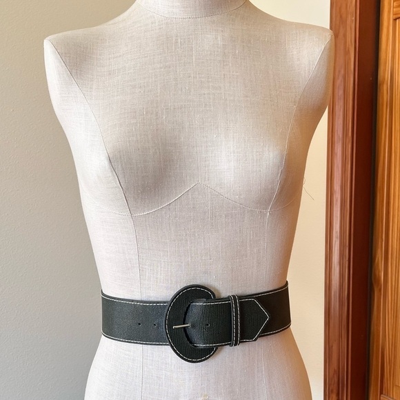 Wide Gray Belt White Stitching Classic Large Buckle main image 7